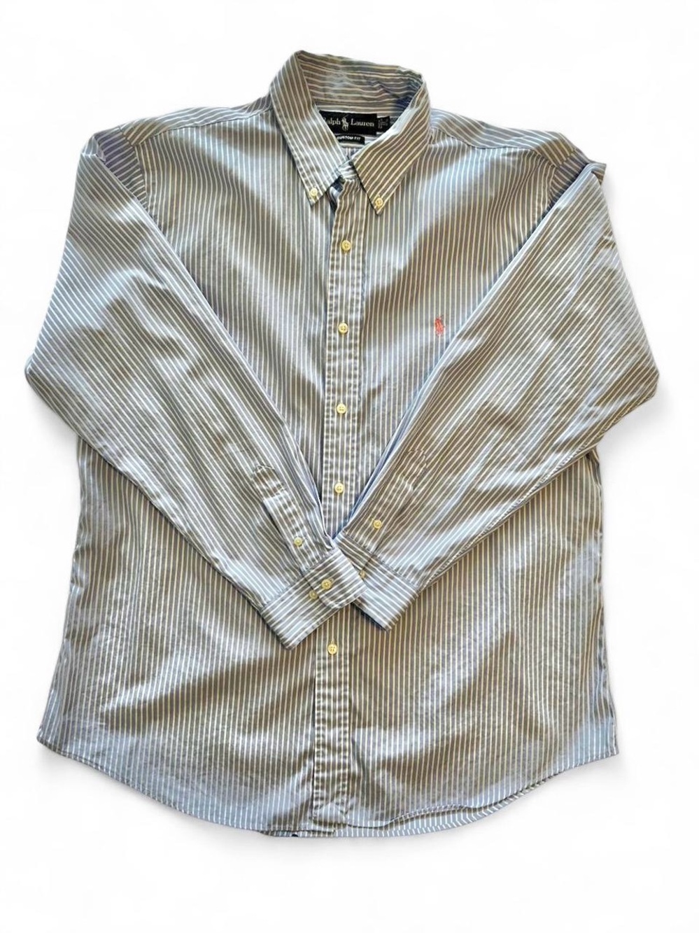 Ralph Lauren Men's Blue and White Striped Button-Down Shirt